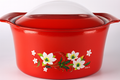 Red Floral Nonstick Cooking Pot with Glass Lid