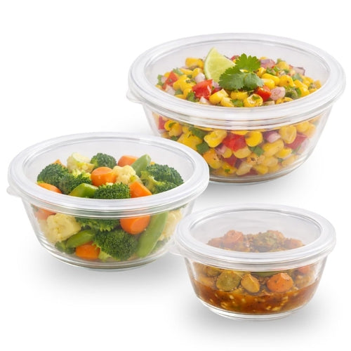 Glass Mixing Bowls with Lids Set (3Pc)